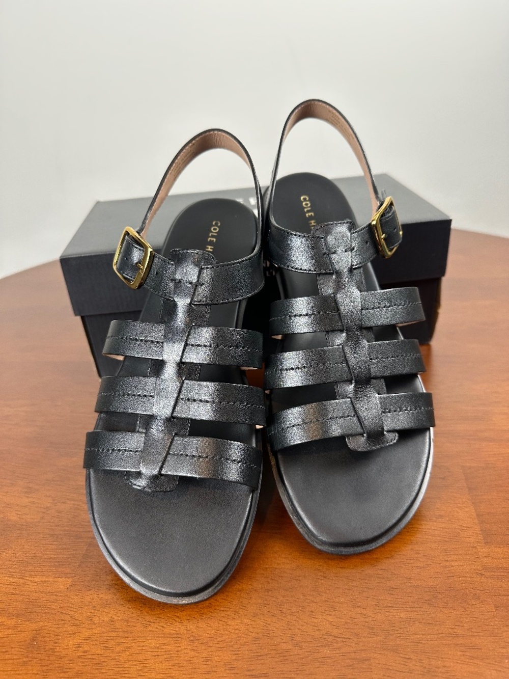 Cole Haan Flynn Black Leather Fisherman Sandals Size 10B
